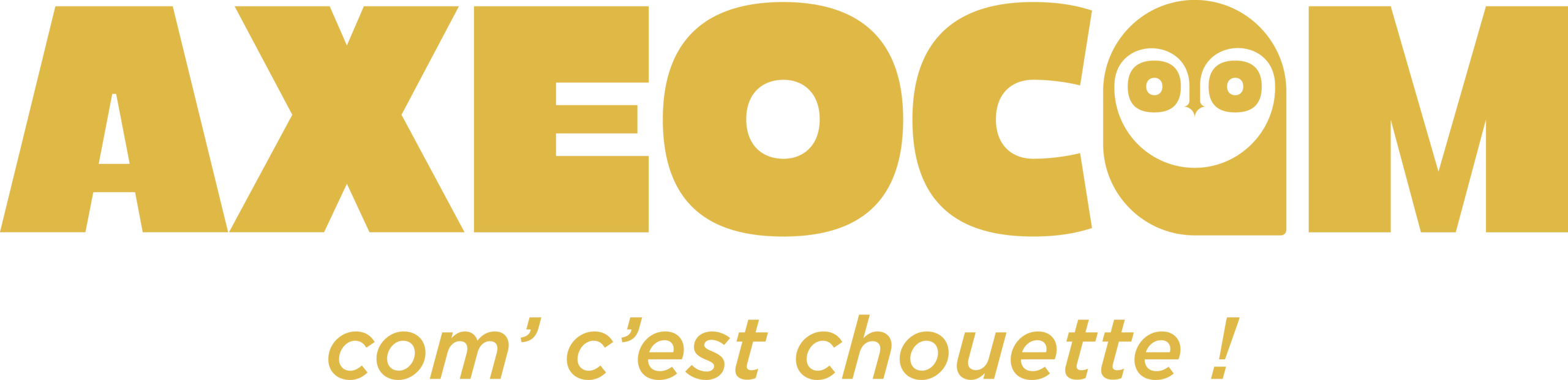 Logo AXEOGM avec mascotte chouette jaune et slogan com'c'est chouette